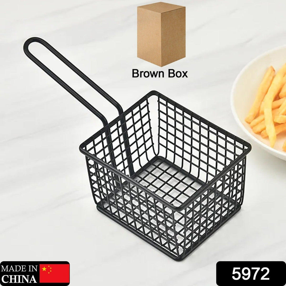 Mesh strainer basket for cooking and frying foods.