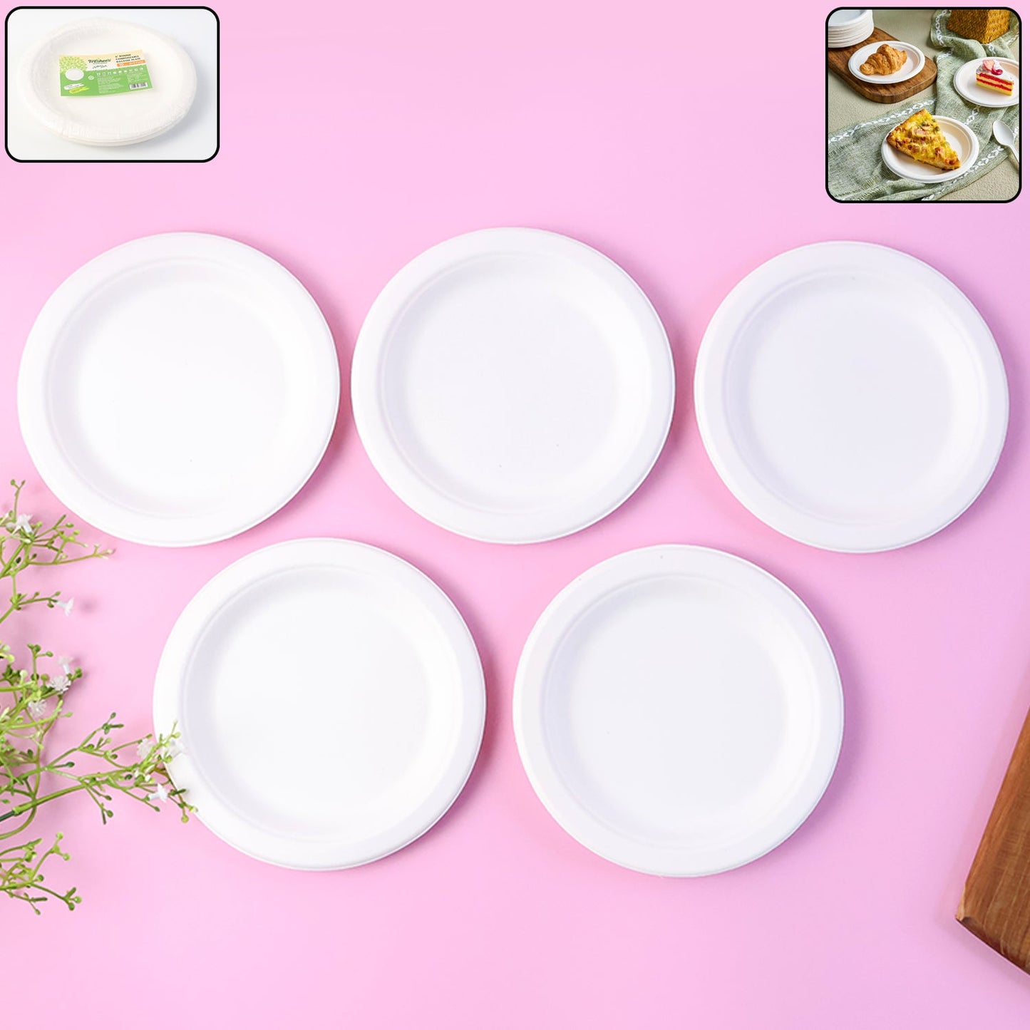 Freshee 6 Inch Round Compostable Bagasse Plate (10 Pcs Pack)