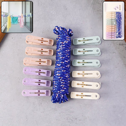 Clothesline rope with clips