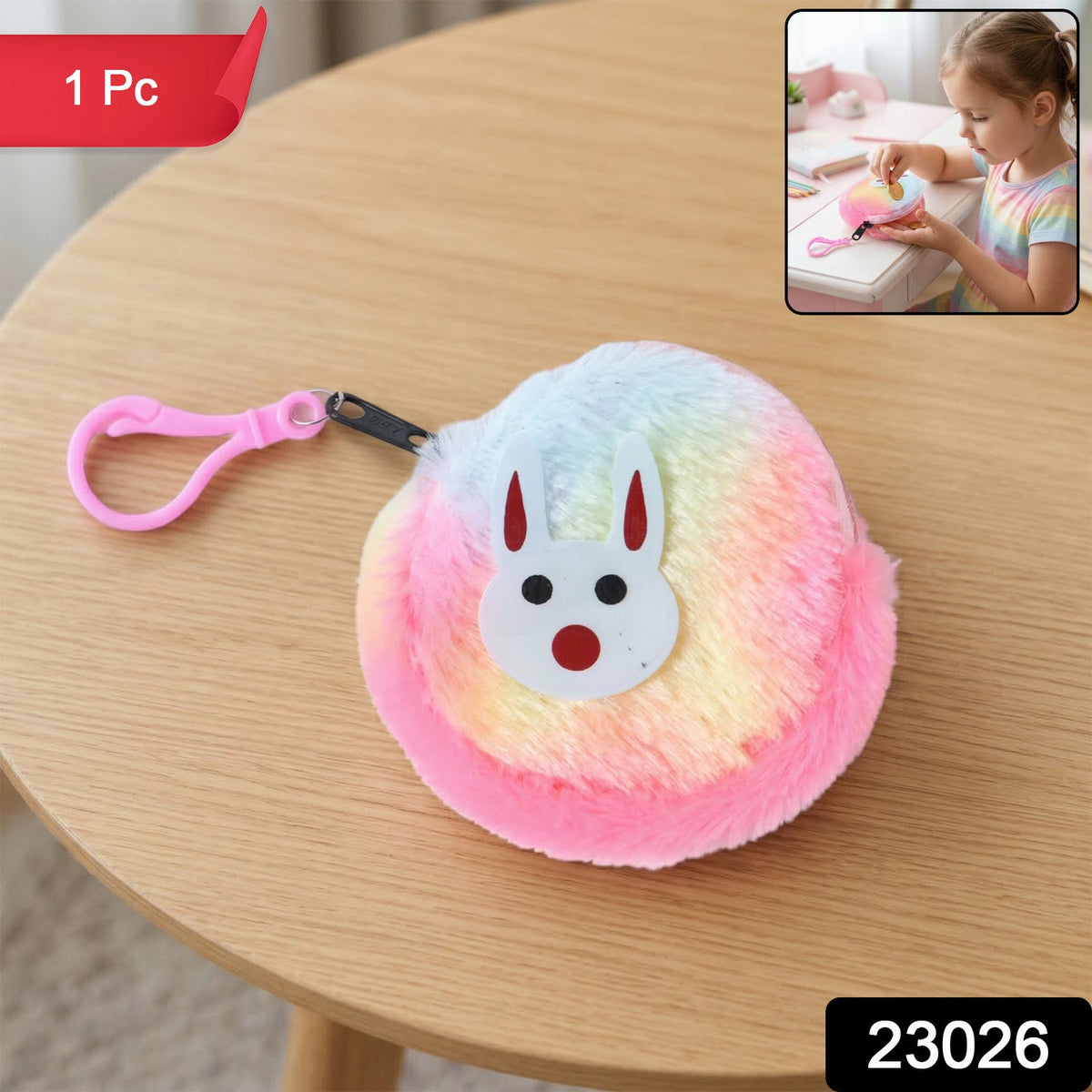 rainbow fur keychain purse