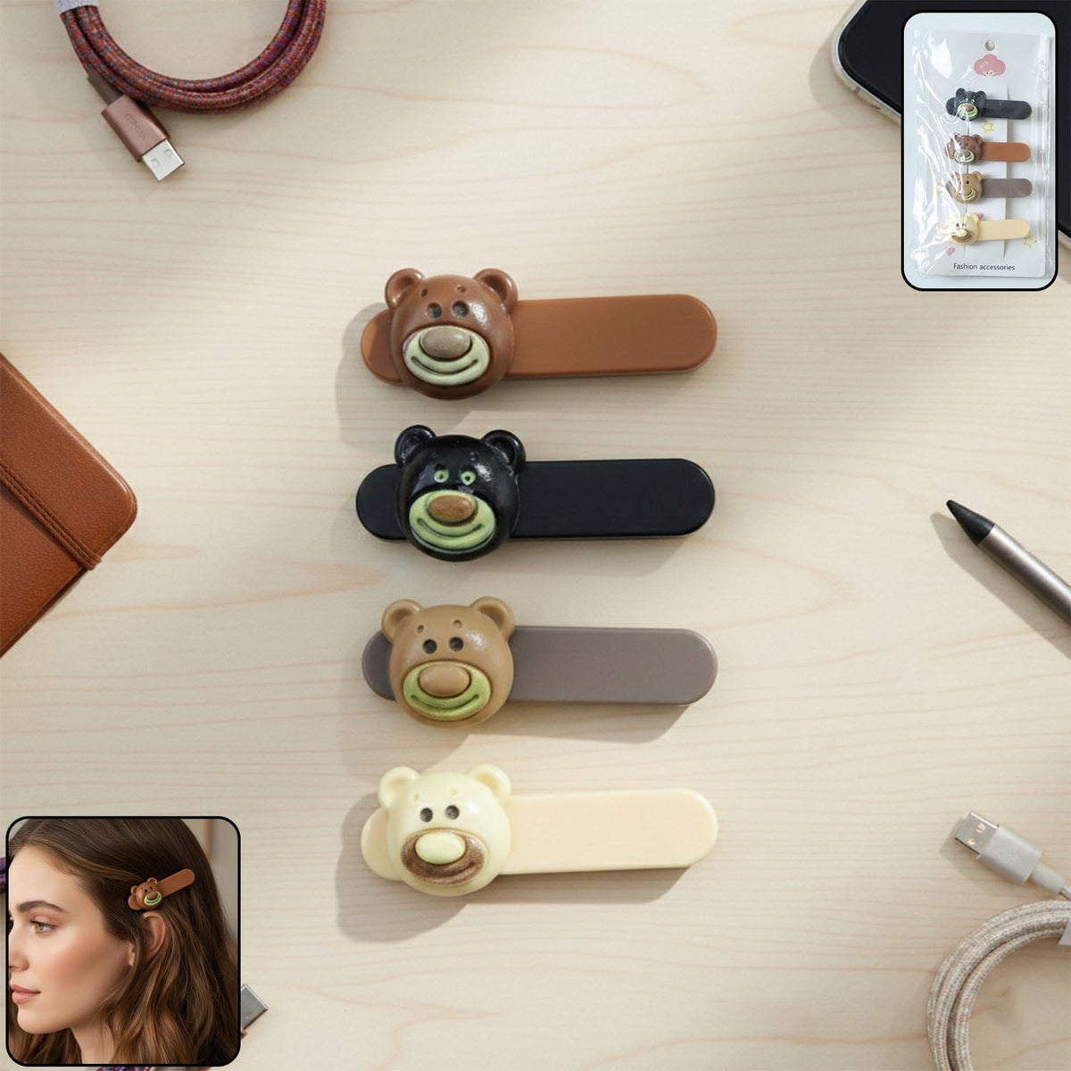 Cute bear face decorative hair clips