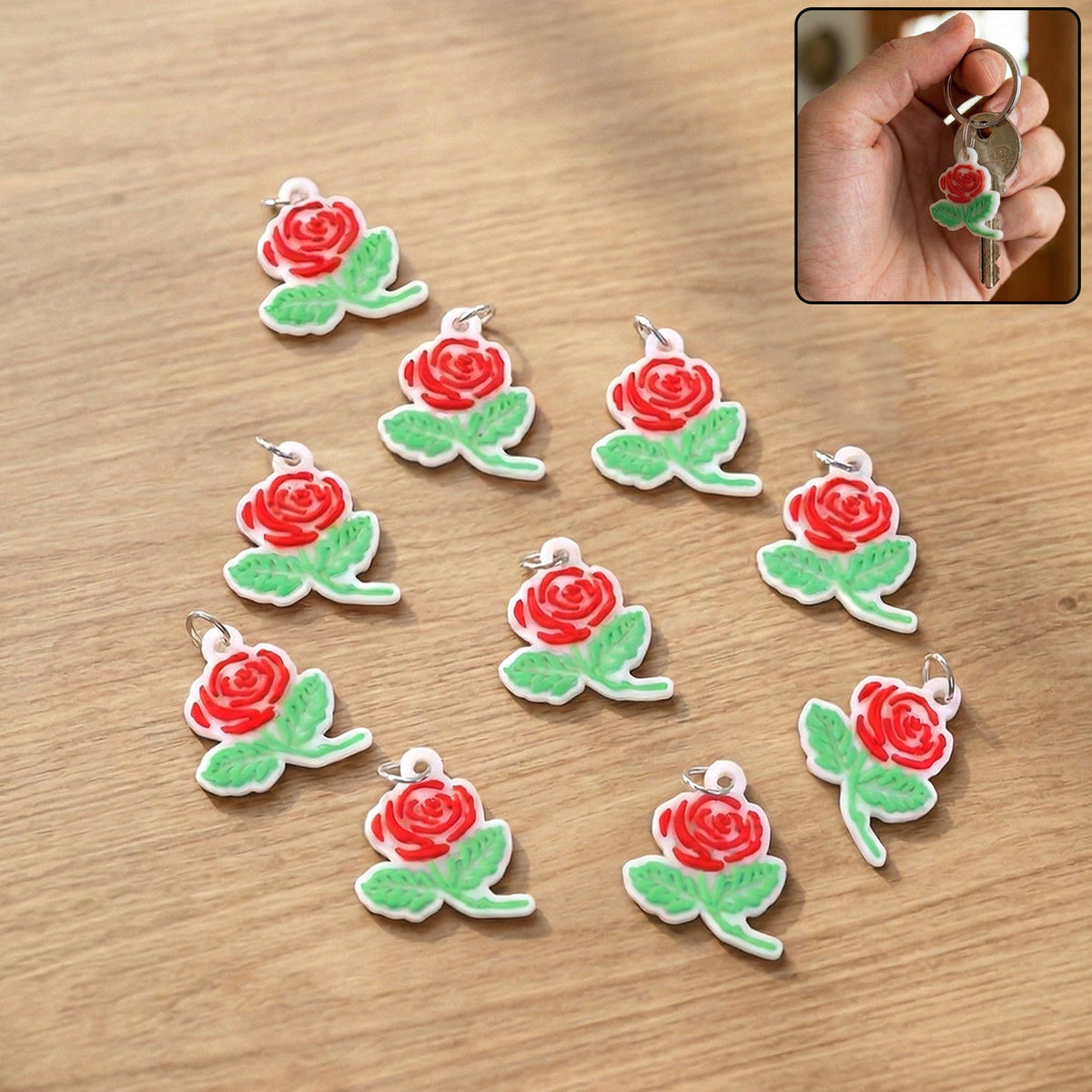 Rose charm keychain set