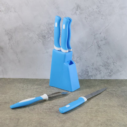 Stainless Steel Knife & Peeler Set with Stand - 6 Pcs