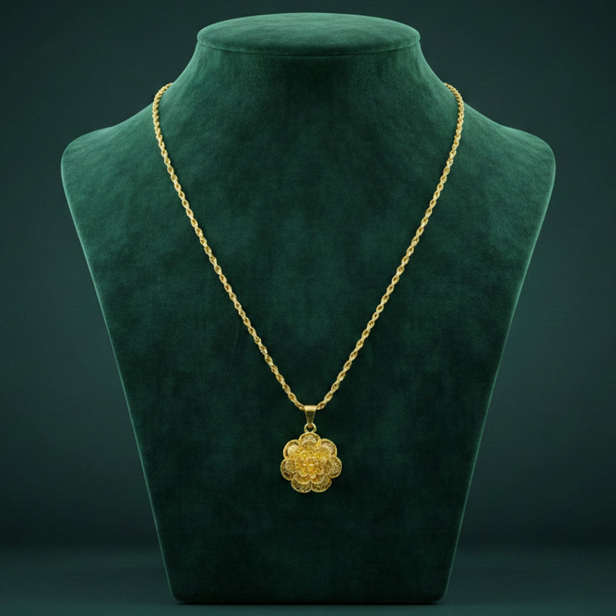 gold finish floral traditional pendant necklace