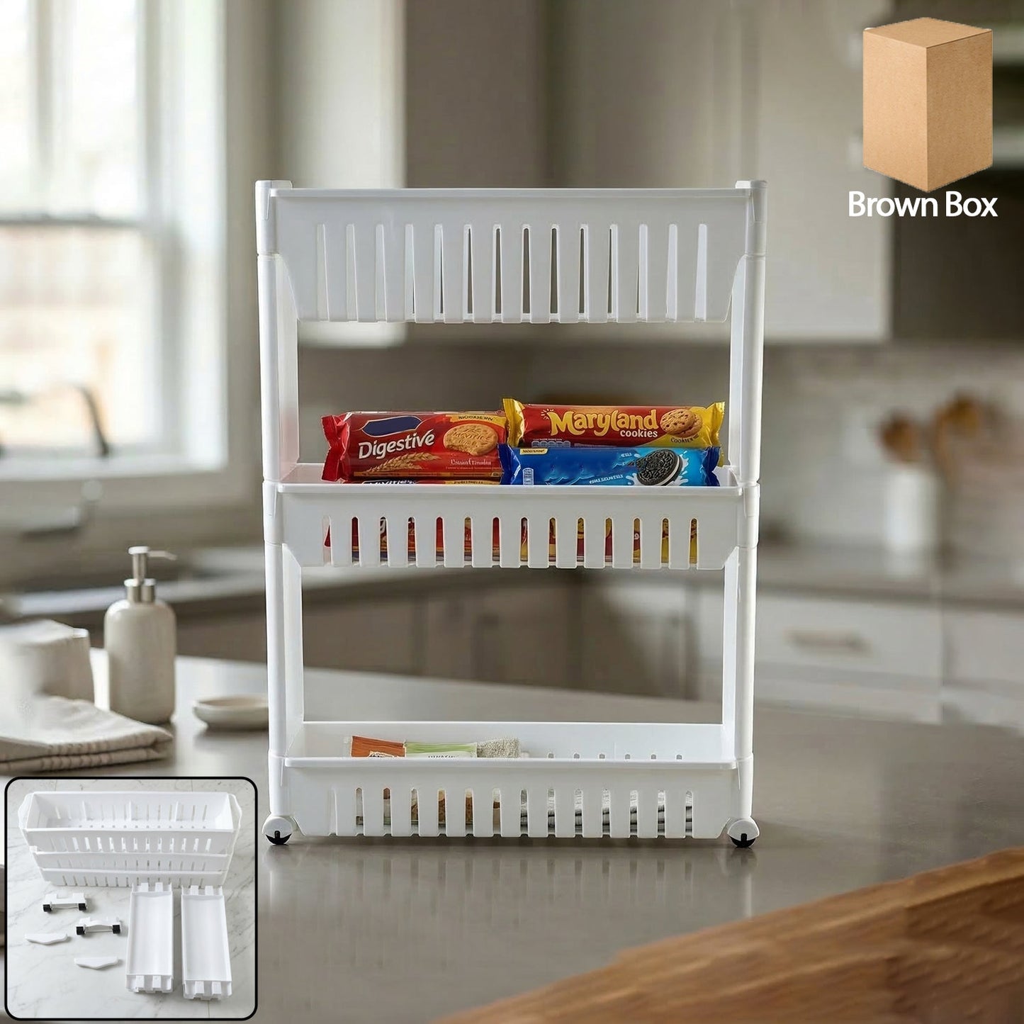 Prexo multipurpose 3 layer kitchen storage rack organizer