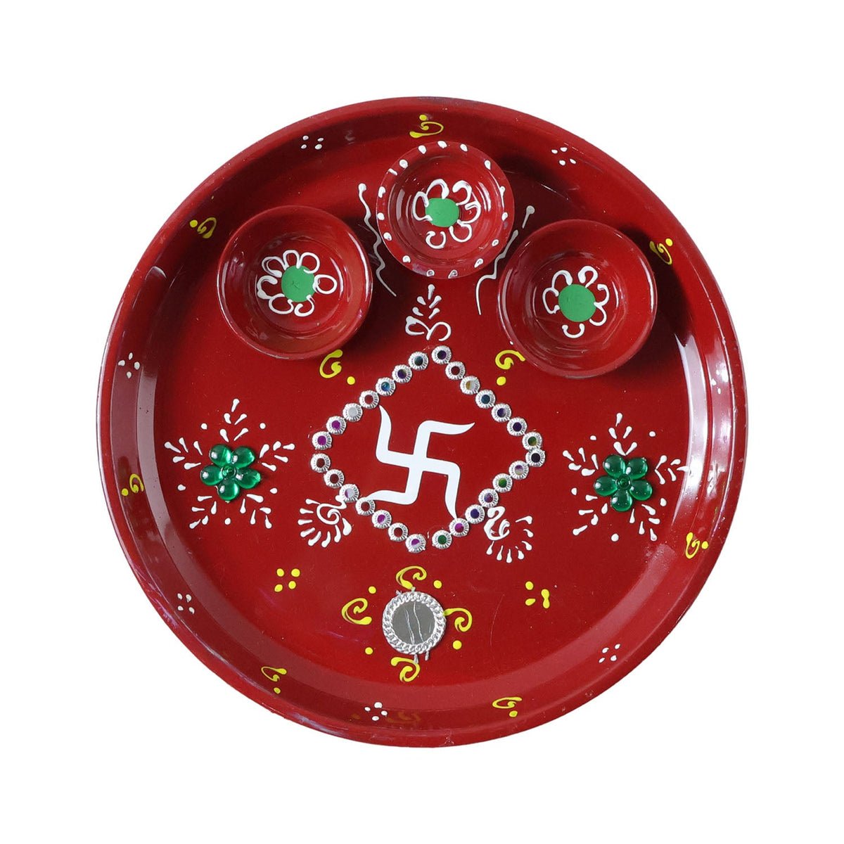 Hand-Painted Decorative Pooja Thali with Ganesha Motif and Diyas