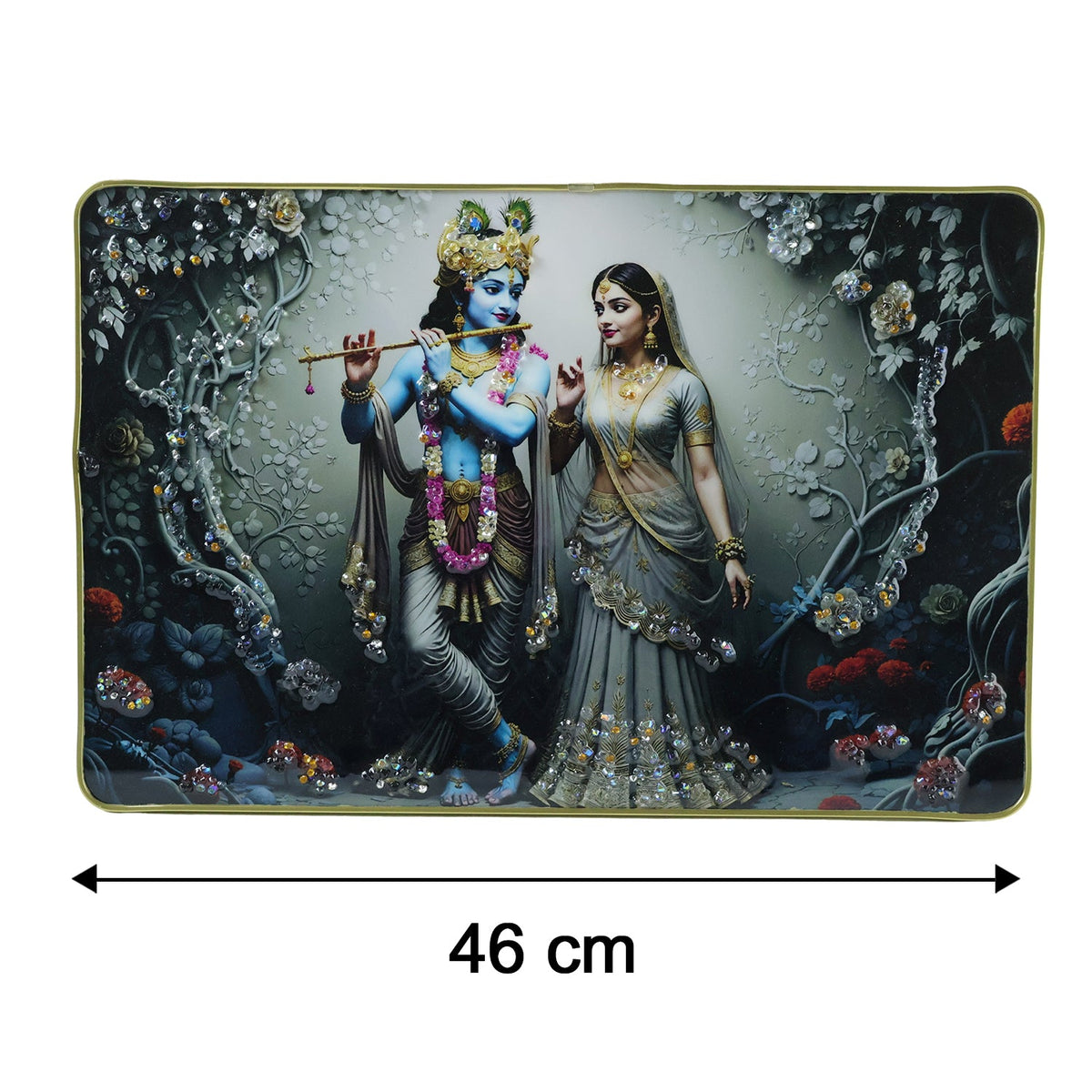 Divine Radha Krishna Flute Art Wall Frame (1 Pc, 45x30 Cm)