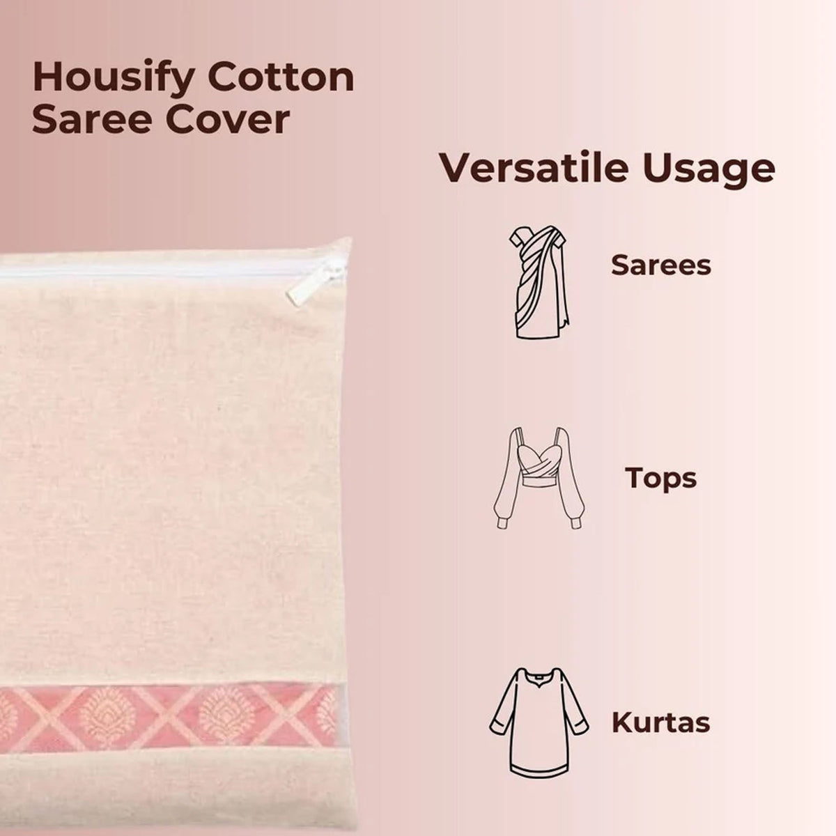 Zip Closure Saree Storage Bag (14.5x16.5 cm, Pack of 6)