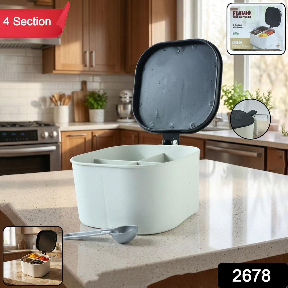 Fancy 4-Section Masala Box for Kitchen Storage (Spice Container)