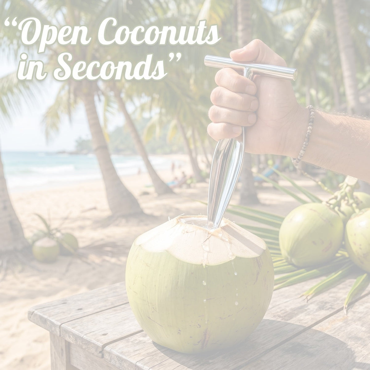 Stainless Steel Coconut Breaker Tool with Comfortable T-Handle (1 Pc)