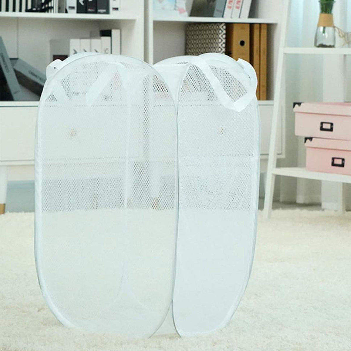 Foldable Laundry Basket Fabric Mesh Clothes Hamper Bag (1 Pc,33x33x54cm)