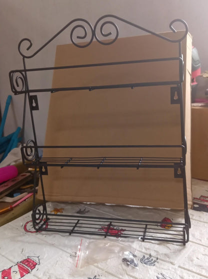 Big Wall Mounted Iron Wall Shelf with 3 Storage Racks for Kitchen