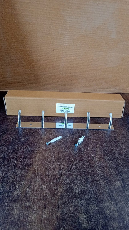Stainless Steel Wall Mounted Coat 5 Hook Rack (26x3 / 1 Pc)