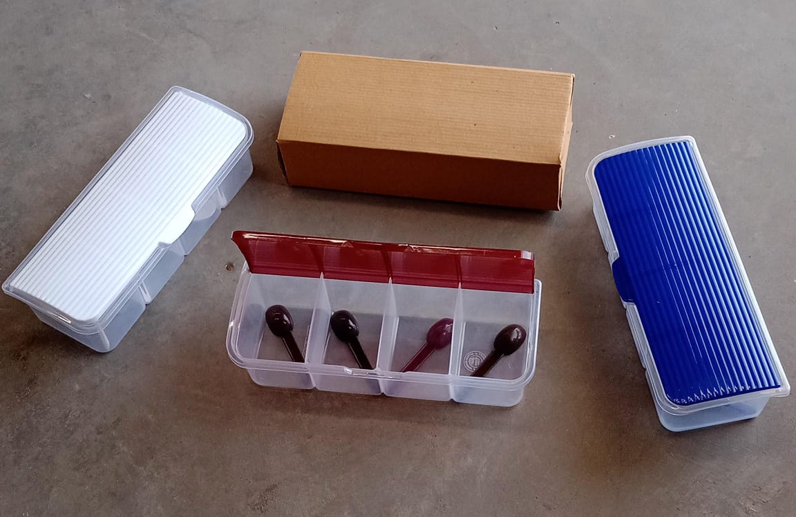 Kitchen Multipurpose Air-tight 4 Sections Storage Containers with 4 spoon (1 Pc )