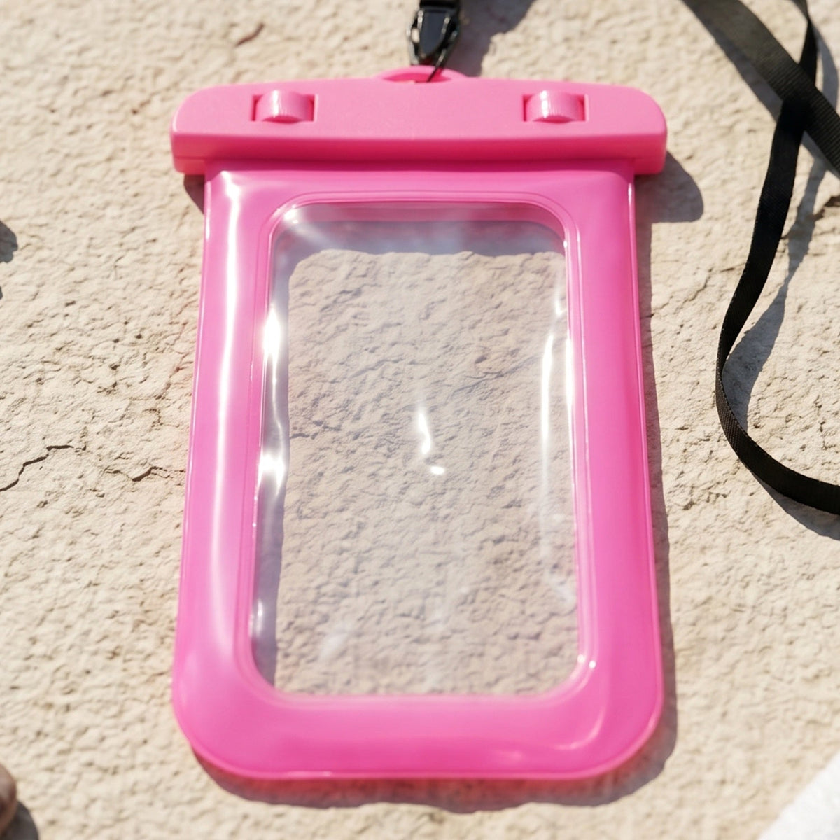 Pink waterproof pouch closeup detail