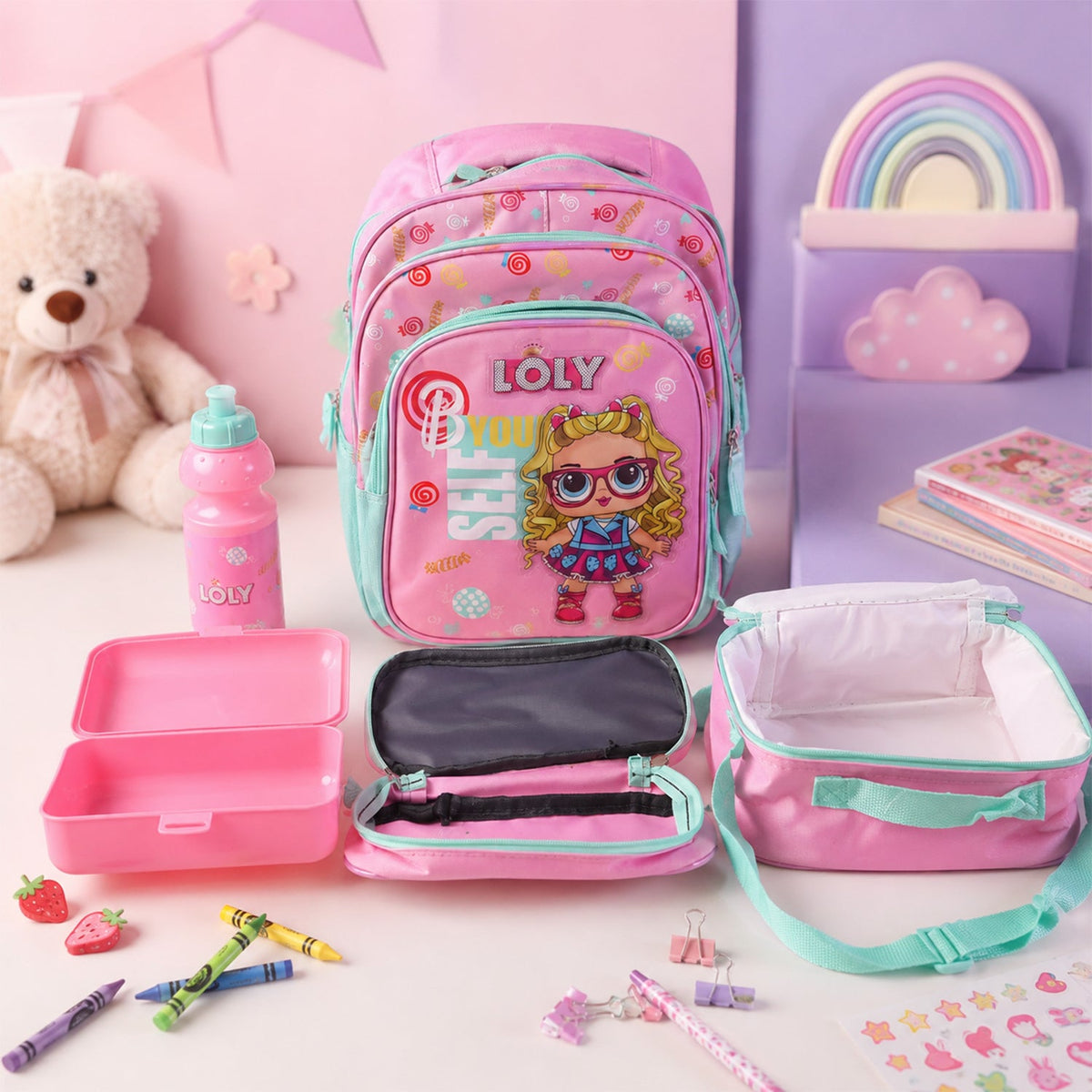 5 in 1 School Bag Set Includes Lunch Bag 14 Inch Bag  1 Set Mix