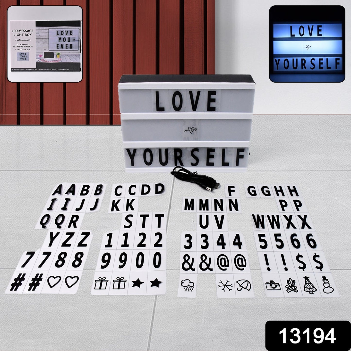 Black Mini A6 Magnetic Cinematic Light Box with 82 Characters and 10 Emojis (1 Set)