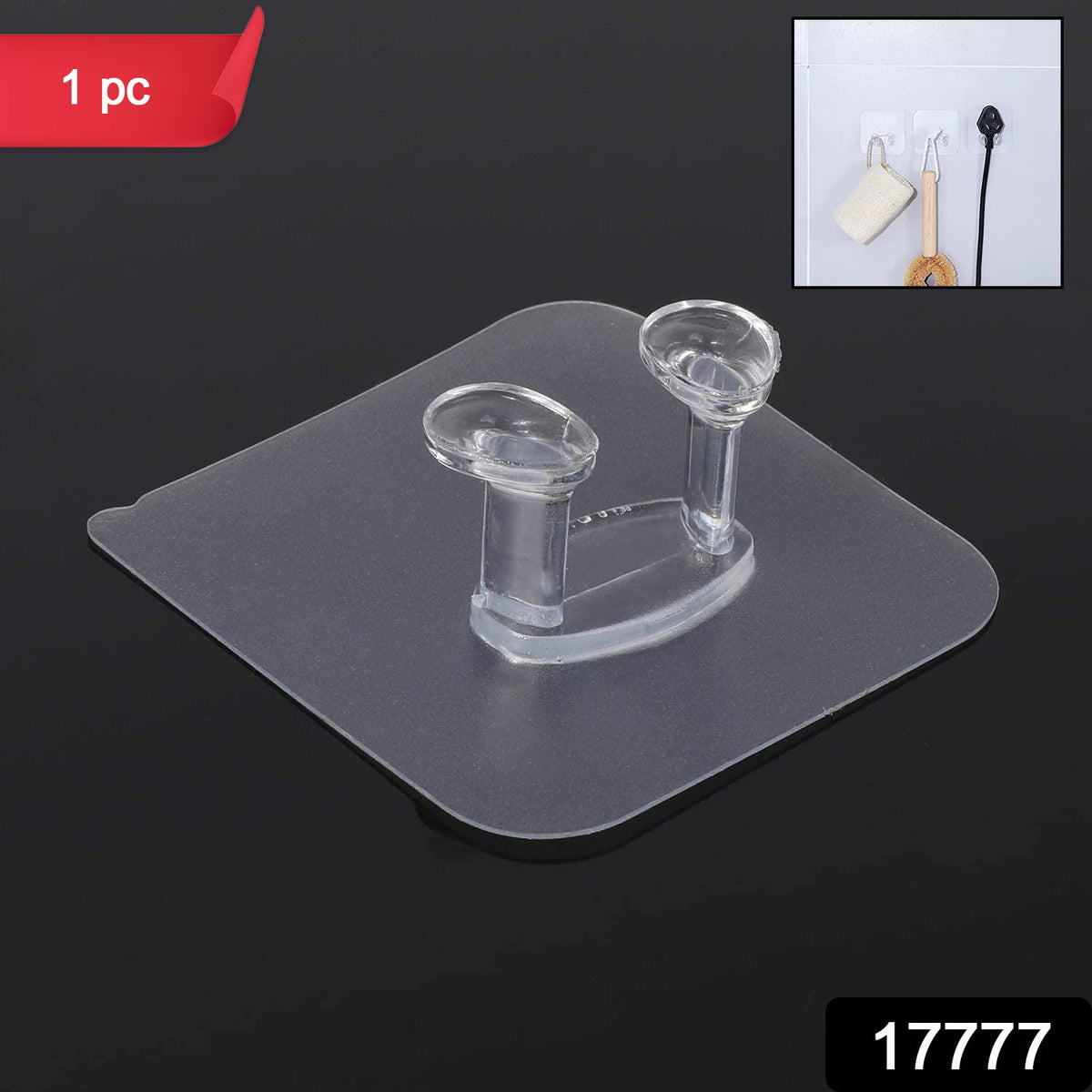 Transparent Self-Adhesive Wall Hook Waterproof & Oil-Proof Strong Holder (1 Pc)