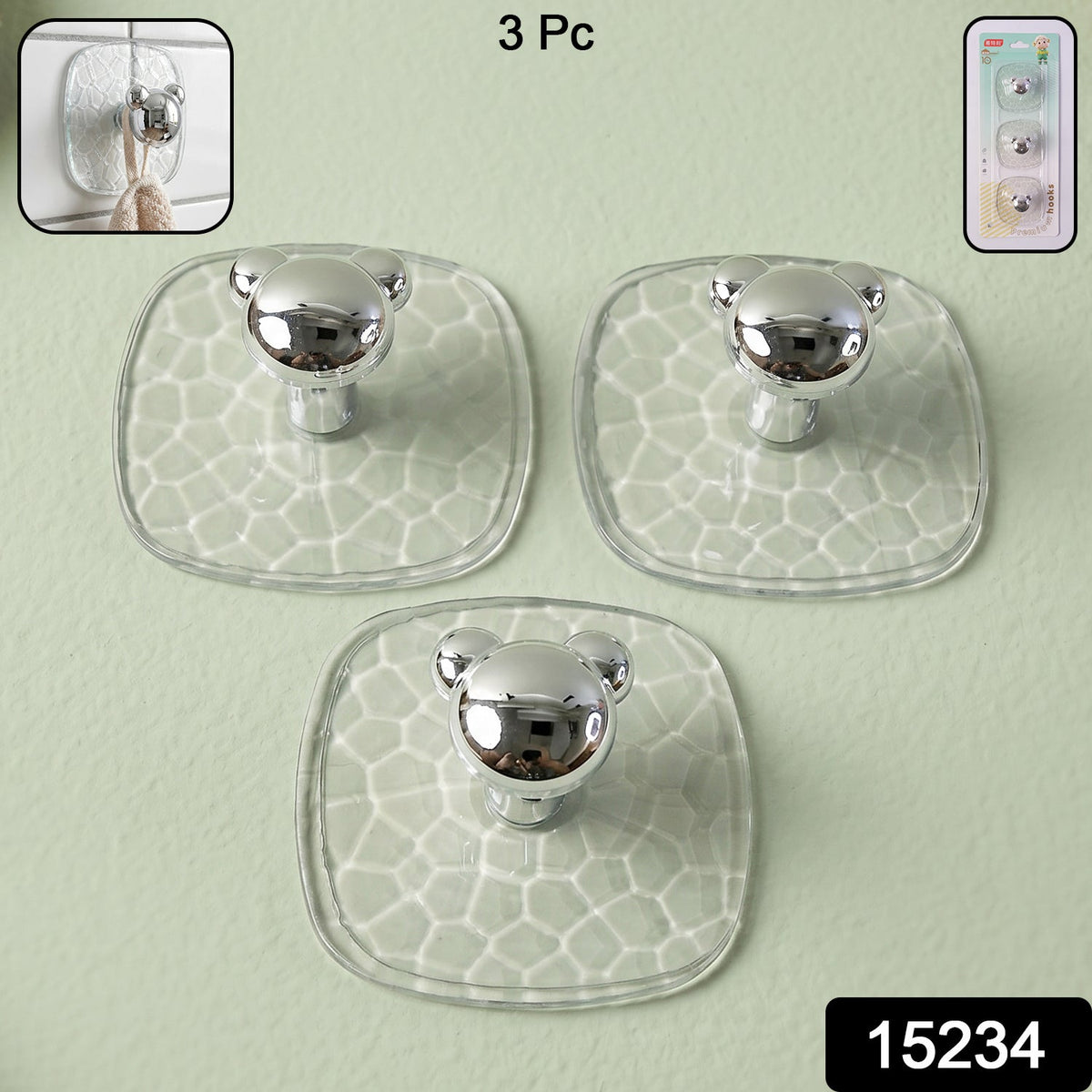 All-Plastic Adhesive Wall Hooks - Strong, No Damage, Easy to Install (3 Pc Set)