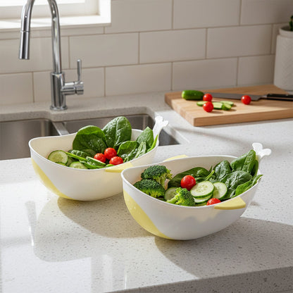 Plastic Rice Pulses Fruits Vegetable Noodles Pasta Washing Bowl and Strainer (2 Pc)